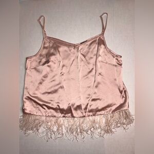 Vince Camuto Blush Satin Camisole with Feather Trim
